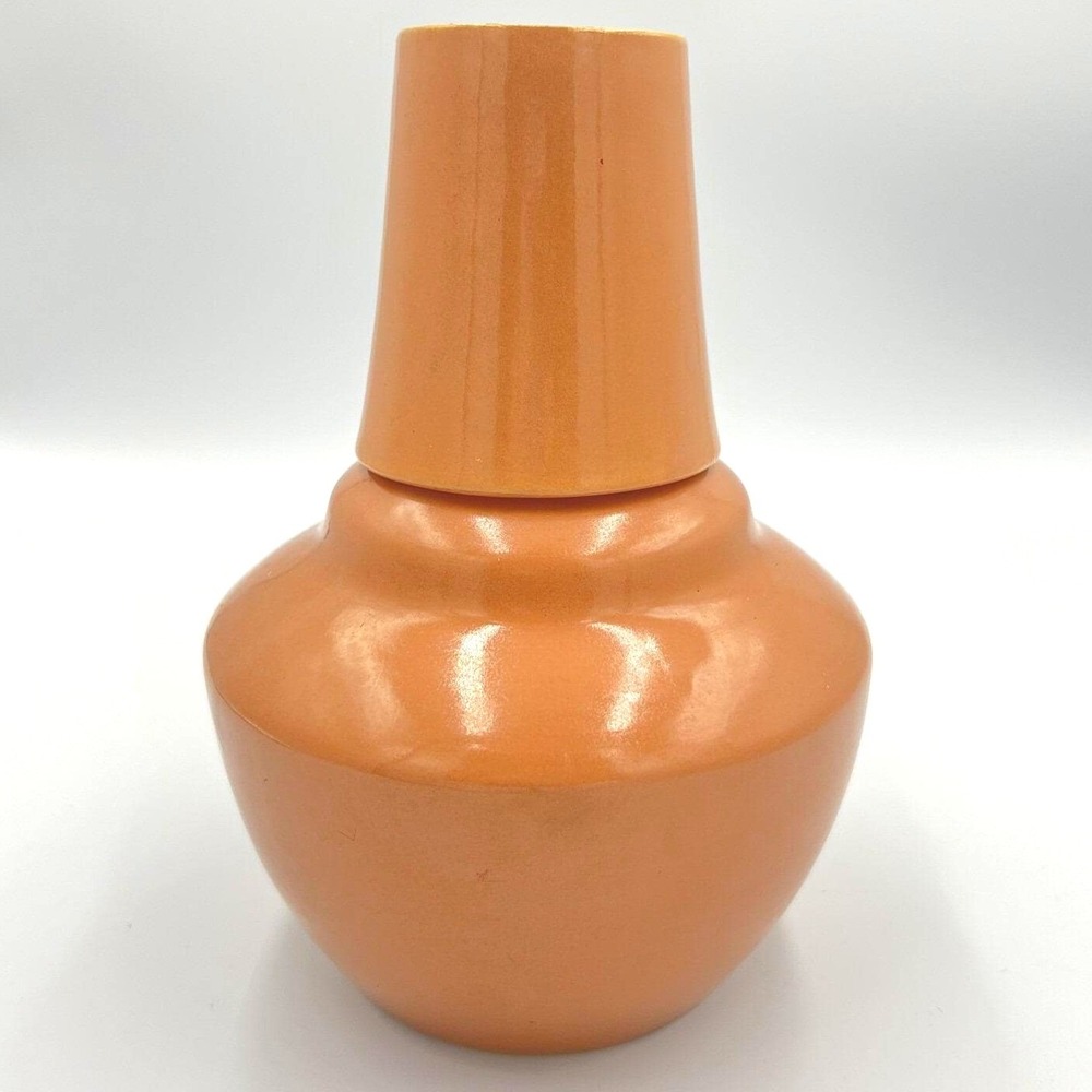 Weller Pottery 1920s-1930s Tumble-Up Bedside Carafe Set‎ Salmon Glaze Signed USA